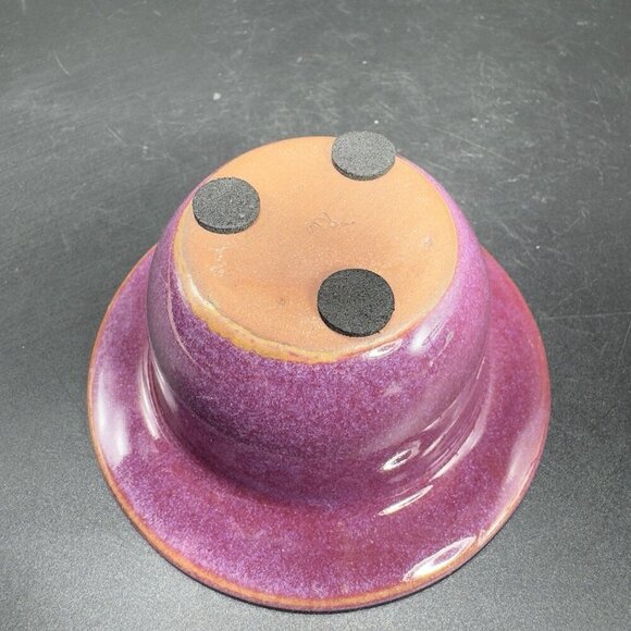 Contemporary Purple Glaze Ceramic Flower Frog On A Black Metal Holder Decorative - Picture 6 of 12